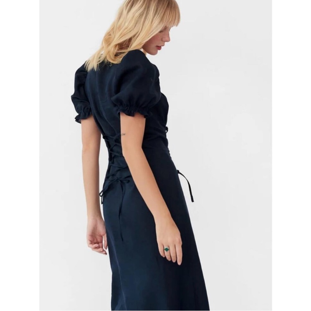 Sleeper Marquise linen midi dress navy blue - Picture 2 of 3
